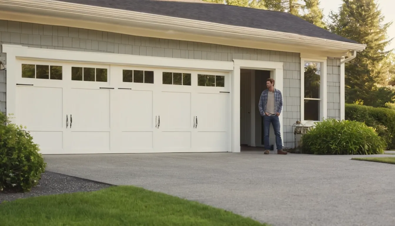 A homeowner looking at a garage door on a bright morning in Cincinnati